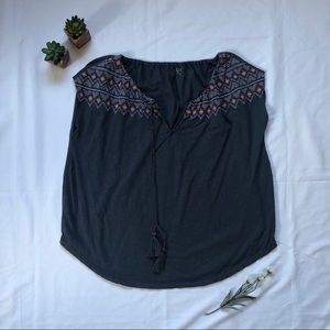 Loft Blue Boho Embroidered Top